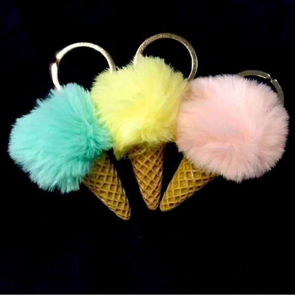 Fuzzy Ice Cream Cone Pom Pom Keychains (Set of 3) - Picture 8 of 8
